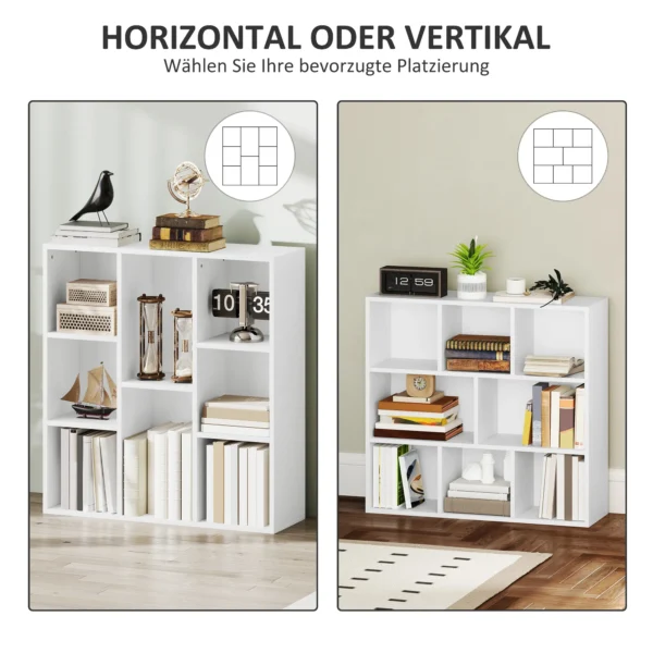 Boekenkast, staande kast met 8 niveaus, opbergrek, keukenrek voor woonkamer, slaapkamer, kantoor, wit 6