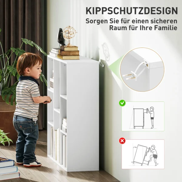 Boekenkast, staande kast met 8 niveaus, opbergrek, keukenrek voor woonkamer, slaapkamer, kantoor, wit 7
