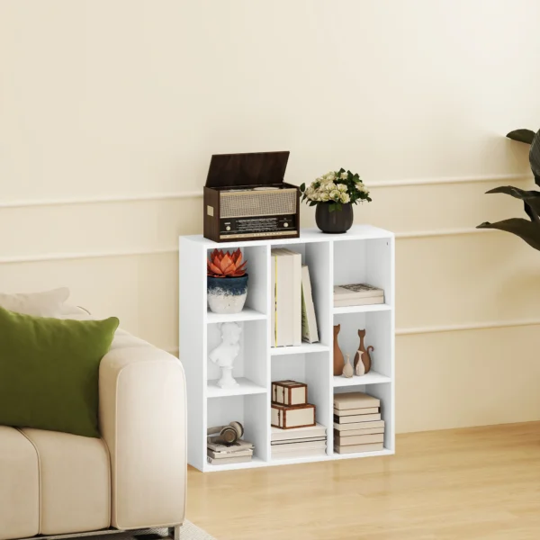 Boekenkast, staande kast met 8 niveaus, opbergrek, keukenrek voor woonkamer, slaapkamer, kantoor, wit 8