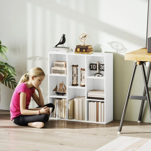 Boekenkast, staande kast met 8 niveaus, opbergrek, keukenrek voor woonkamer, slaapkamer, kantoor, wit 9