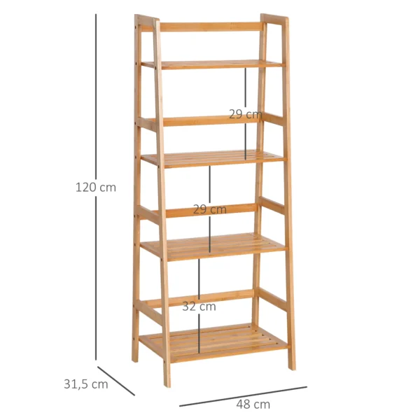 Boekenkast staande plank met 4 niveaus opbergrek van bamboe kantoorrek voor woonkamer, slaapkamer, kantoor, natuur 4