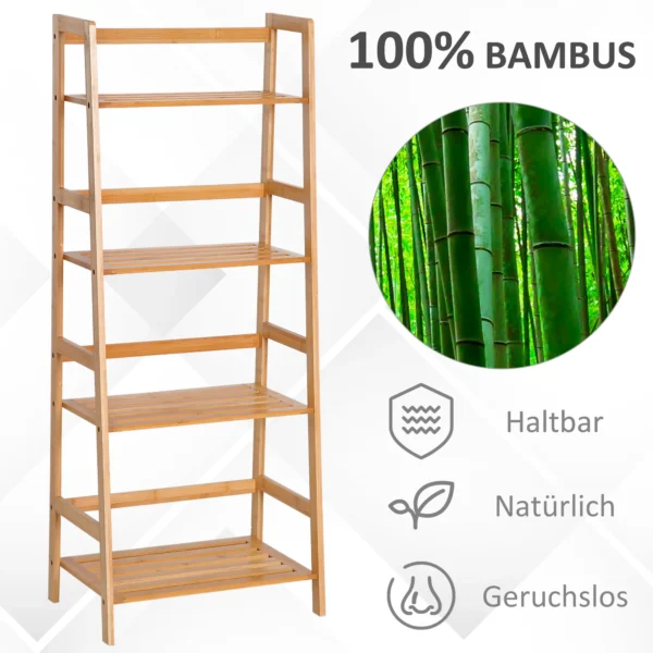 Boekenkast staande plank met 4 niveaus opbergrek van bamboe kantoorrek voor woonkamer, slaapkamer, kantoor, natuur 5
