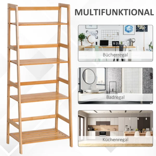 Boekenkast staande plank met 4 niveaus opbergrek van bamboe kantoorrek voor woonkamer, slaapkamer, kantoor, natuur 6