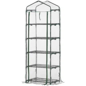 Broeikas met 5 planken, mini broeikas voor bloemen & groenten, transparant groen kas 69x49x193cm 1