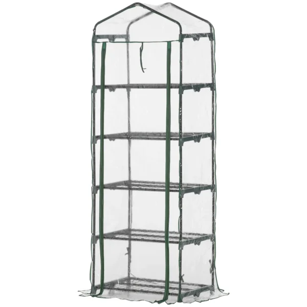 Broeikas met 5 planken, mini broeikas voor bloemen & groenten, transparant groen kas 69x49x193cm 1