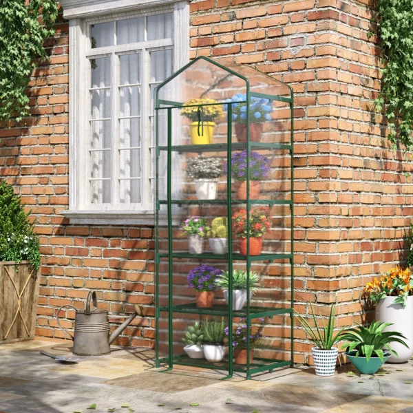 Broeikas met 5 planken, mini broeikas voor bloemen & groenten, transparant groen kas 69x49x193cm 2