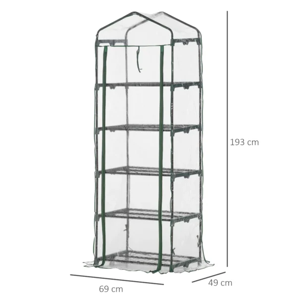 Broeikas met 5 planken, mini broeikas voor bloemen & groenten, transparant groen kas 69x49x193cm 4