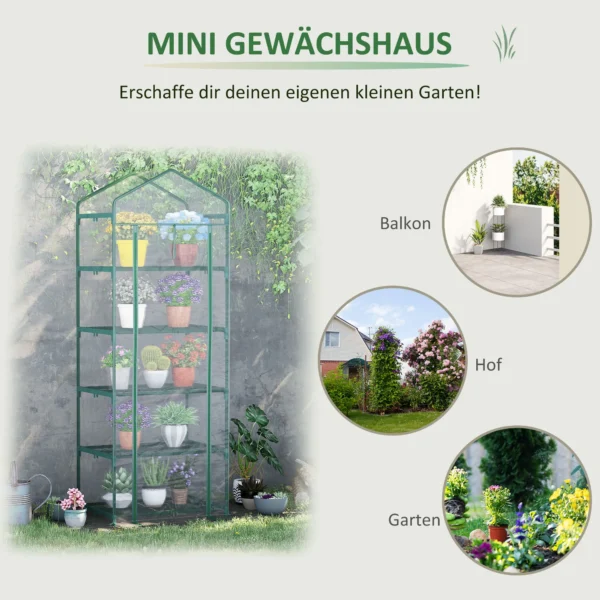 Broeikas met 5 planken, mini broeikas voor bloemen & groenten, transparant groen kas 69x49x193cm 7