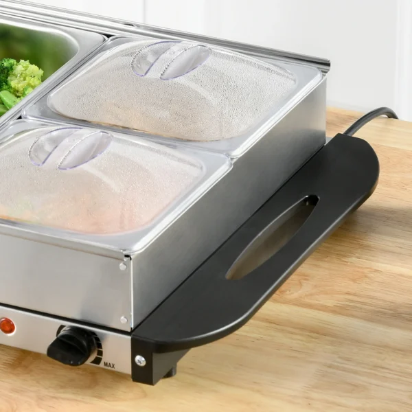 Buffetwarmer 6,8l warmhoudplaat 300 watt roestvrij staal voedselwarmer met verstelbare thermostaat chafing dish voor feesten buffetten familiediners 10