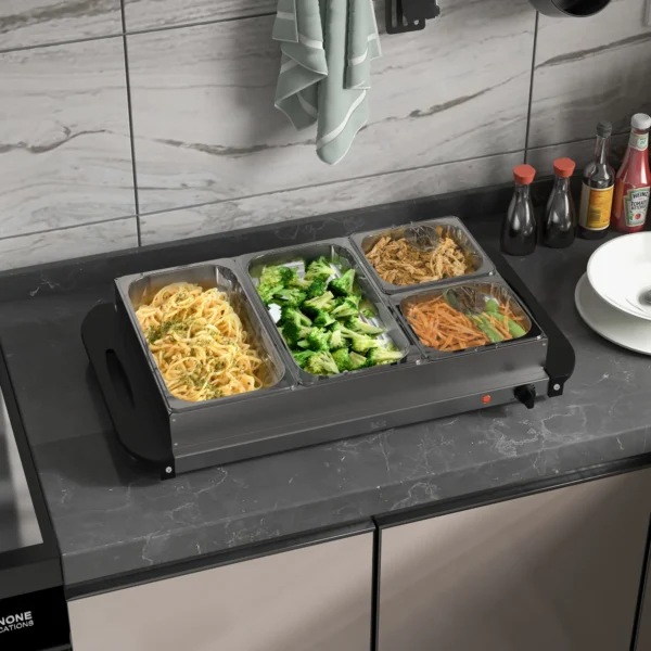 Buffetwarmer 6,8l warmhoudplaat 300 watt roestvrij staal voedselwarmer met verstelbare thermostaat chafing dish voor feesten buffetten familiediners 2