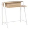 Bureau moderne computertafel met opbergvak & kabeldoorvoer metalen frame wit eiken 84x45x85cm voor thuis kantoor & studeerkamer 1