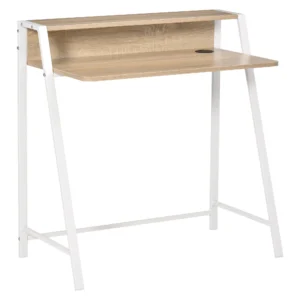 Bureau moderne computertafel met opbergvak & kabeldoorvoer metalen frame wit eiken 84x45x85cm voor thuis kantoor & studeerkamer 1