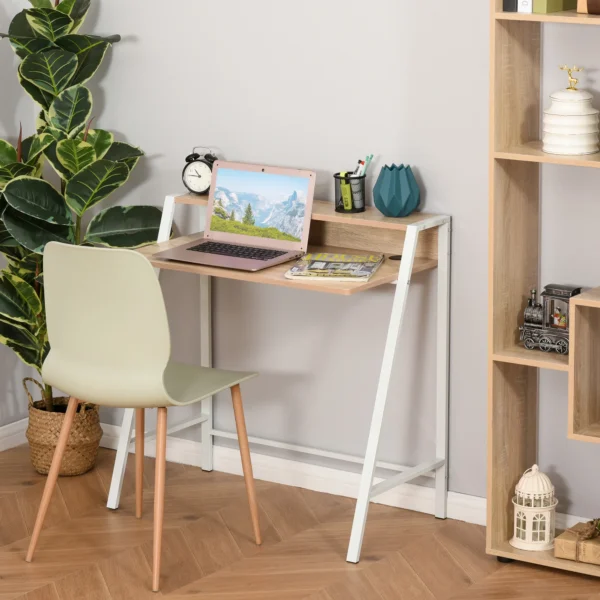 Bureau moderne computertafel met opbergvak & kabeldoorvoer metalen frame wit eiken 84x45x85cm voor thuis kantoor & studeerkamer 2