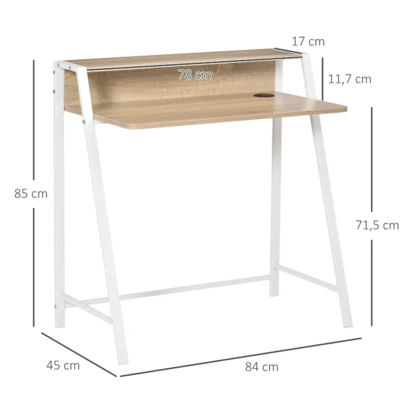 Bureau moderne computertafel met opbergvak & kabeldoorvoer metalen frame wit eiken 84x45x85cm voor thuis kantoor & studeerkamer 4