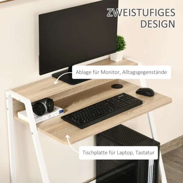 Bureau moderne computertafel met opbergvak & kabeldoorvoer metalen frame wit eiken 84x45x85cm voor thuis kantoor & studeerkamer 5