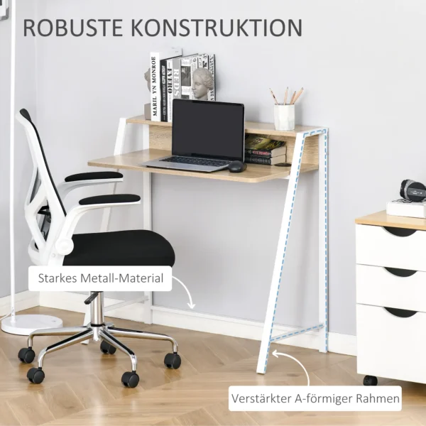 Bureau moderne computertafel met opbergvak & kabeldoorvoer metalen frame wit eiken 84x45x85cm voor thuis kantoor & studeerkamer 6