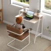 Bureau moderne computertafel met opbergvak & kabeldoorvoer metalen frame wit eiken 84x45x85cm voor thuis kantoor & studeerkamer 8