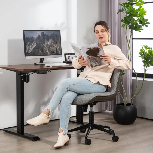 Bureau stoel, hoogte verstelbare thuis kantoor stoel zonder armleunen, draaibare kantoorstoel met kantelfunctie, draaistoel met linnenlook voor slaapkamer, donkergrijs 2