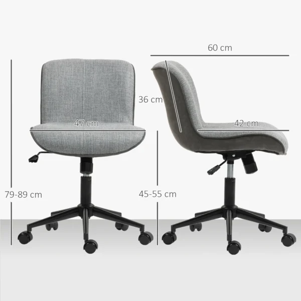 Bureau stoel, hoogte verstelbare thuis kantoor stoel zonder armleunen, draaibare kantoorstoel met kantelfunctie, draaistoel met linnenlook voor slaapkamer, donkergrijs 4