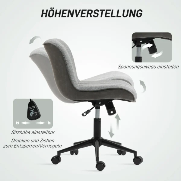 Bureau stoel, hoogte verstelbare thuis kantoor stoel zonder armleunen, draaibare kantoorstoel met kantelfunctie, draaistoel met linnenlook voor slaapkamer, donkergrijs 7