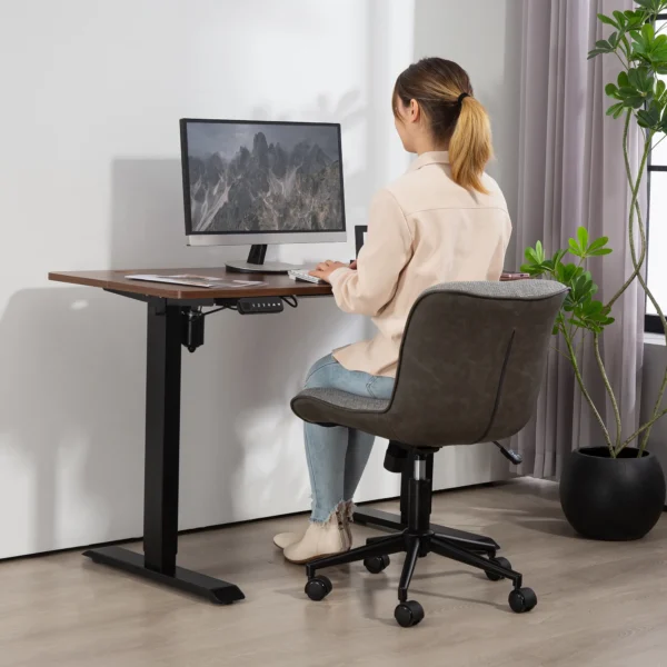 Bureau stoel, hoogte verstelbare thuis kantoor stoel zonder armleunen, draaibare kantoorstoel met kantelfunctie, draaistoel met linnenlook voor slaapkamer, donkergrijs 9