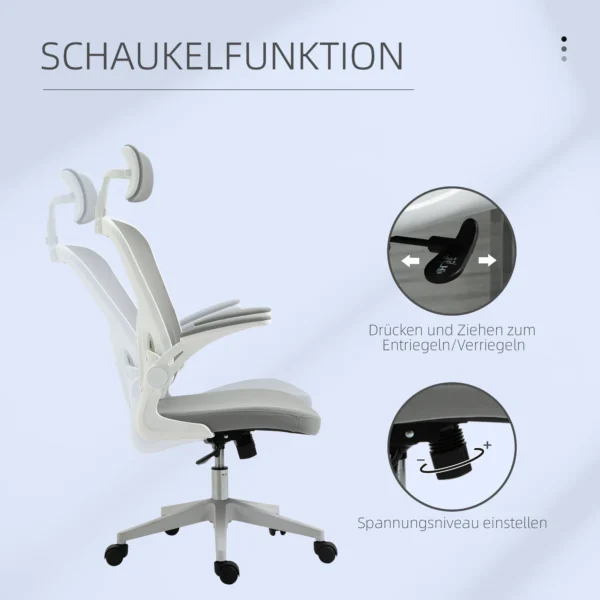 Bureaustoel ergonomische bureaustoel met hoofdsteun en kantelfunctie, in hoogte verstelbaar in grijs, 65 x 64 x 114 122 cm 10