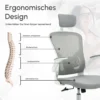 Bureaustoel ergonomische bureaustoel met hoofdsteun en kantelfunctie, in hoogte verstelbaar in grijs, 65 x 64 x 114 122 cm 5