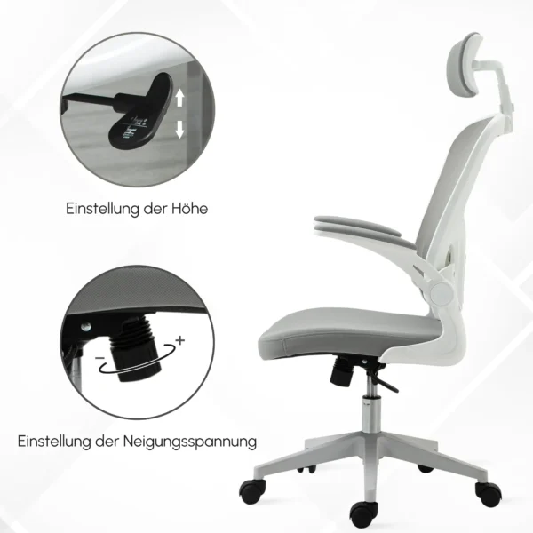 Bureaustoel ergonomische bureaustoel met hoofdsteun en kantelfunctie, in hoogte verstelbaar in grijs, 65 x 64 x 114 122 cm 6