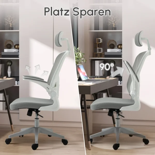 Bureaustoel ergonomische bureaustoel met hoofdsteun en kantelfunctie, in hoogte verstelbaar in grijs, 65 x 64 x 114 122 cm 8