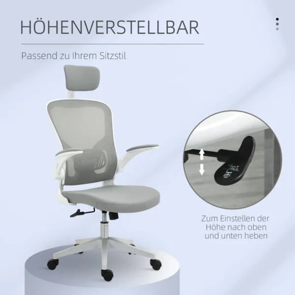 Bureaustoel ergonomische bureaustoel met hoofdsteun en kantelfunctie, in hoogte verstelbaar in grijs, 65 x 64 x 114 122 cm 9
