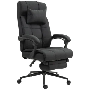 Bureaustoel ergonomische bureaustoel met ligfunctie, hoofdkussen, armleuning, in hoogte verstelbare draaistoel met voetensteun linnenlook zwart 1