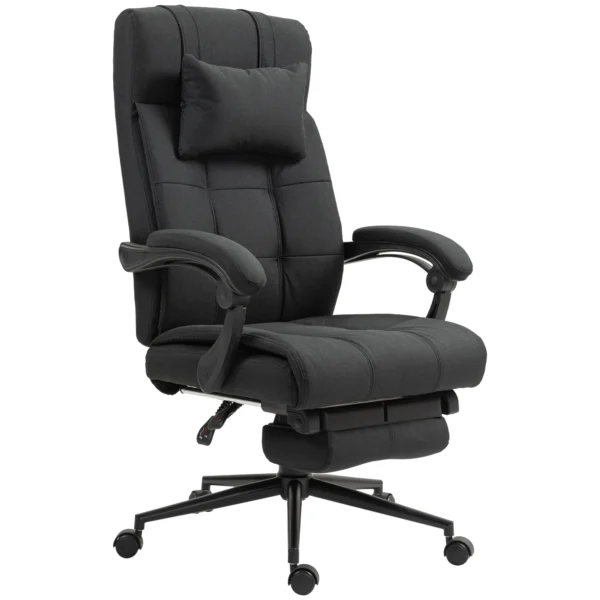 Bureaustoel ergonomische bureaustoel met ligfunctie, hoofdkussen, armleuning, in hoogte verstelbare draaistoel met voetensteun linnenlook zwart 1