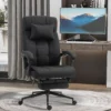 Bureaustoel ergonomische bureaustoel met ligfunctie, hoofdkussen, armleuning, in hoogte verstelbare draaistoel met voetensteun linnenlook zwart 2