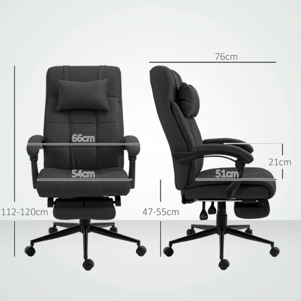 Bureaustoel ergonomische bureaustoel met ligfunctie, hoofdkussen, armleuning, in hoogte verstelbare draaistoel met voetensteun linnenlook zwart 4