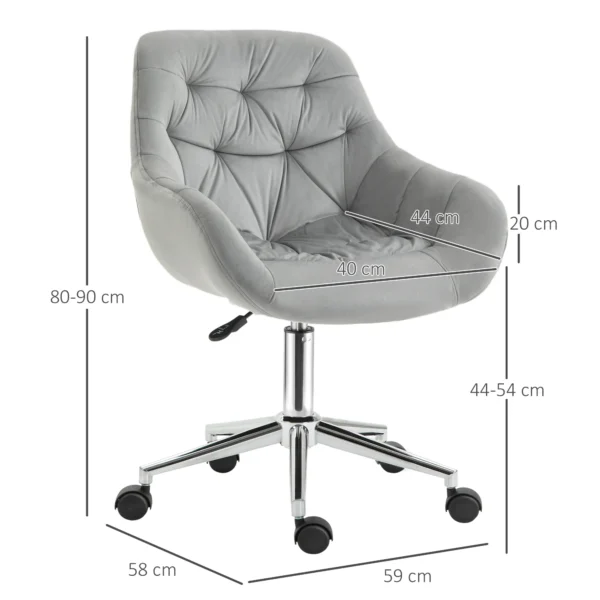 Bureaustoel klein, in hoogte verstelbare bureaustoel, fluweelachtige uitstraling, ergonomische gestoffeerde stoel, tot 120 kg, grijs 4