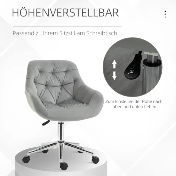 Bureaustoel klein, in hoogte verstelbare bureaustoel, fluweelachtige uitstraling, ergonomische gestoffeerde stoel, tot 120 kg, grijs 5