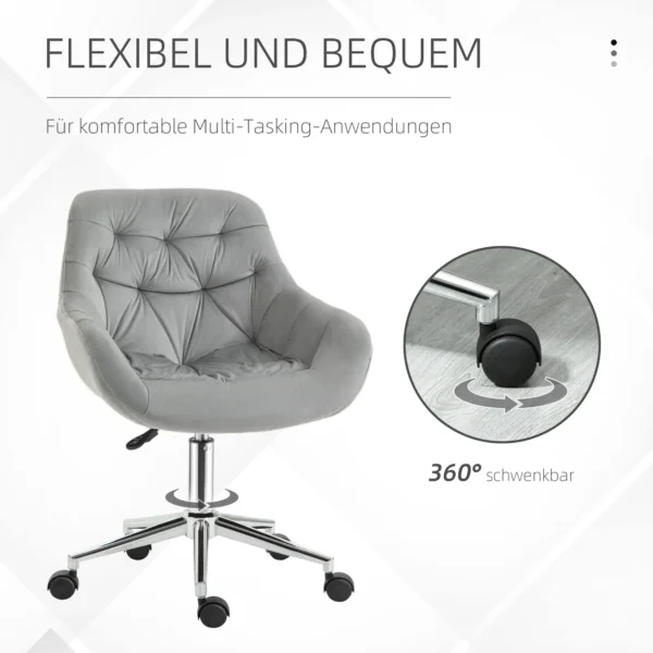 Bureaustoel klein, in hoogte verstelbare bureaustoel, fluweelachtige uitstraling, ergonomische gestoffeerde stoel, tot 120 kg, grijs 6