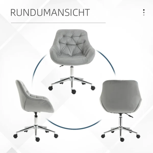 Bureaustoel klein, in hoogte verstelbare bureaustoel, fluweelachtige uitstraling, ergonomische gestoffeerde stoel, tot 120 kg, grijs 8