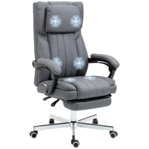 Bureaustoel met 5 massagestanden ergonomische bureaustoel met ligfunctie in hoogte verstelbare voetensteun linnenlook grijs 1