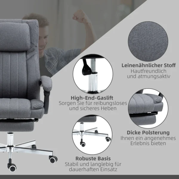 Bureaustoel met 5 massagestanden ergonomische bureaustoel met ligfunctie in hoogte verstelbare voetensteun linnenlook grijs 10