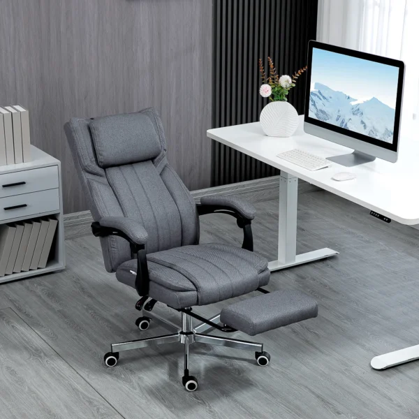 Bureaustoel met 5 massagestanden ergonomische bureaustoel met ligfunctie in hoogte verstelbare voetensteun linnenlook grijs 2