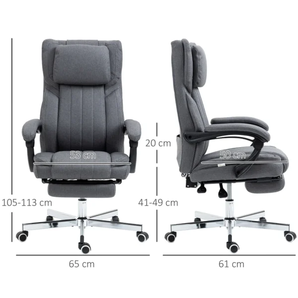 Bureaustoel met 5 massagestanden ergonomische bureaustoel met ligfunctie in hoogte verstelbare voetensteun linnenlook grijs 4