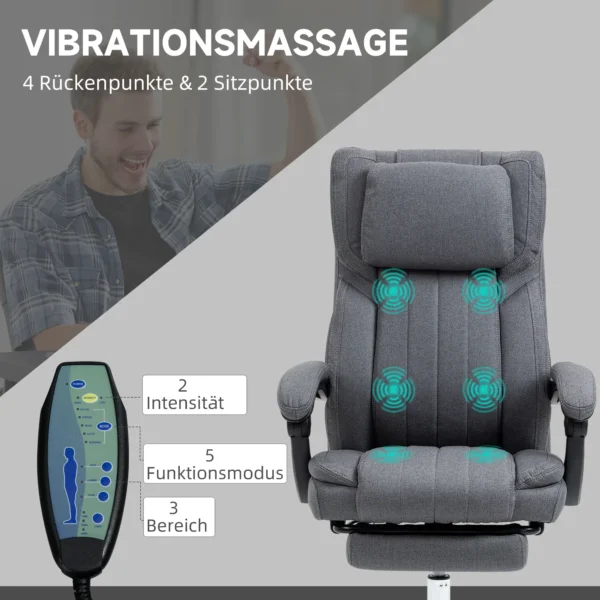 Bureaustoel met 5 massagestanden ergonomische bureaustoel met ligfunctie in hoogte verstelbare voetensteun linnenlook grijs 5
