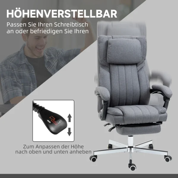 Bureaustoel met 5 massagestanden ergonomische bureaustoel met ligfunctie in hoogte verstelbare voetensteun linnenlook grijs 6