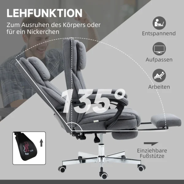 Bureaustoel met 5 massagestanden ergonomische bureaustoel met ligfunctie in hoogte verstelbare voetensteun linnenlook grijs 7