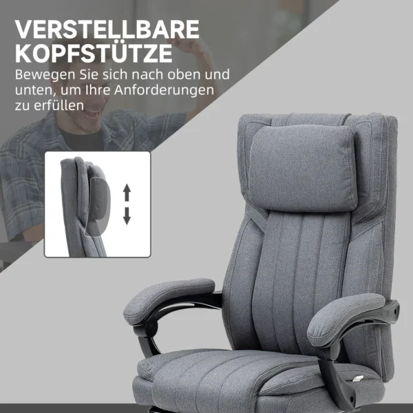 Bureaustoel met 5 massagestanden ergonomische bureaustoel met ligfunctie in hoogte verstelbare voetensteun linnenlook grijs 8