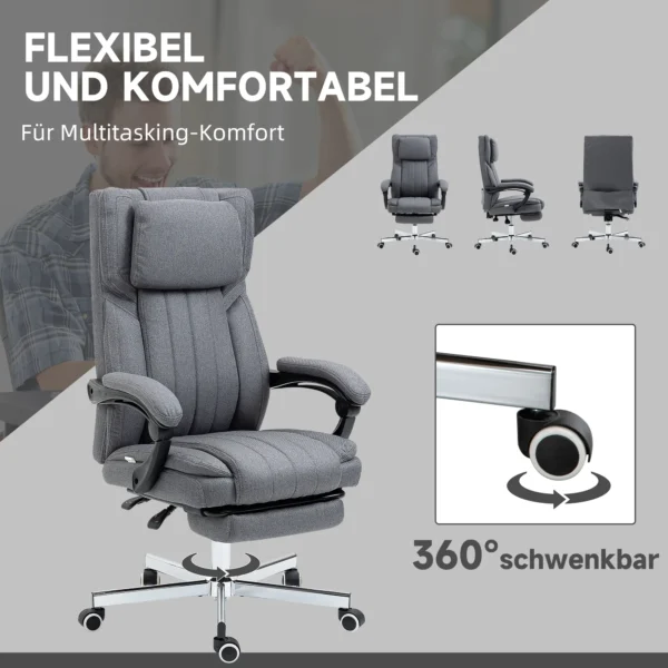 Bureaustoel met 5 massagestanden ergonomische bureaustoel met ligfunctie in hoogte verstelbare voetensteun linnenlook grijs 9