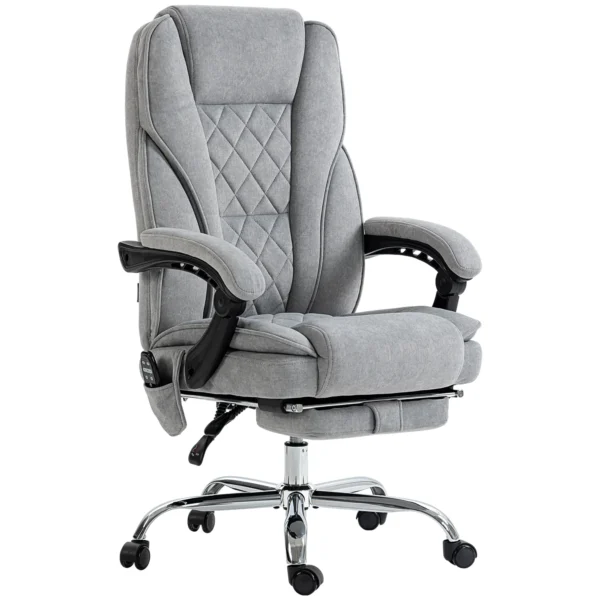 Bureaustoel met vibratiemassage, ergonomische bureaustoel met ligfunctie, verwarming, in hoogte verstelbare draaistoel met voetensteun, afstandsbediening, zijtas, grijs 1