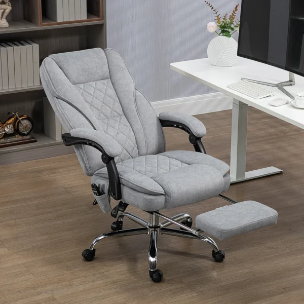 Bureaustoel met vibratiemassage, ergonomische bureaustoel met ligfunctie, verwarming, in hoogte verstelbare draaistoel met voetensteun, afstandsbediening, zijtas, grijs 10