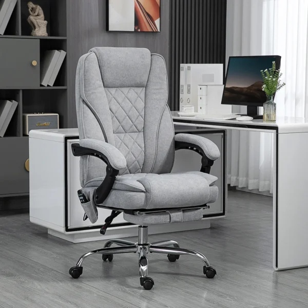 Bureaustoel met vibratiemassage, ergonomische bureaustoel met ligfunctie, verwarming, in hoogte verstelbare draaistoel met voetensteun, afstandsbediening, zijtas, grijs 2